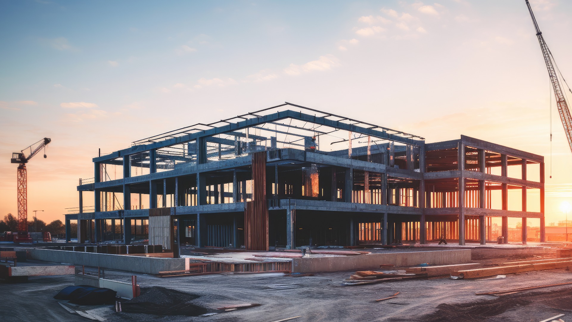 moderne Baustelle aus Beton und Stahl. Auf generativer KI basierend.