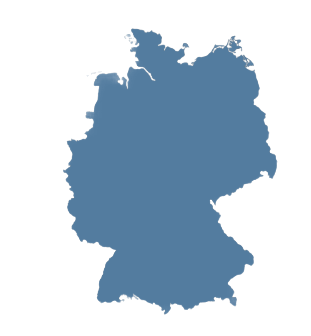 Blauer Umriss von Deutschland auf weißem Hintergrund, schlicht und detailarm